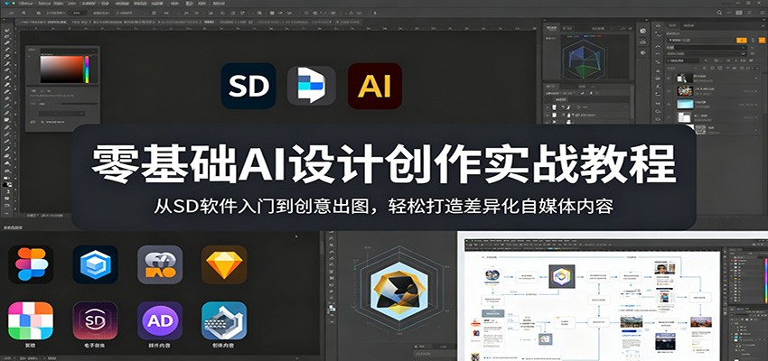 零基础AI设计创作实战教程：从SD软件入门到创意出图，轻松打造差异化自媒体内容-才疏云网创