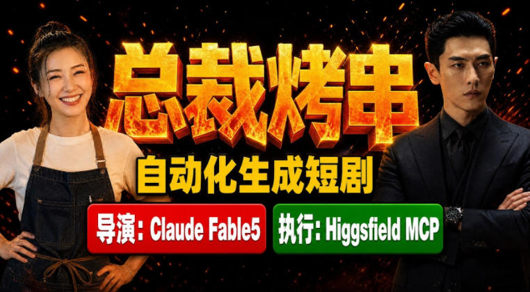 Claude Fable5担任导演+Higgsfield MCP落地执行|《总裁烤串》真人质感短剧全自动AI生成全流程教学-才疏云网创