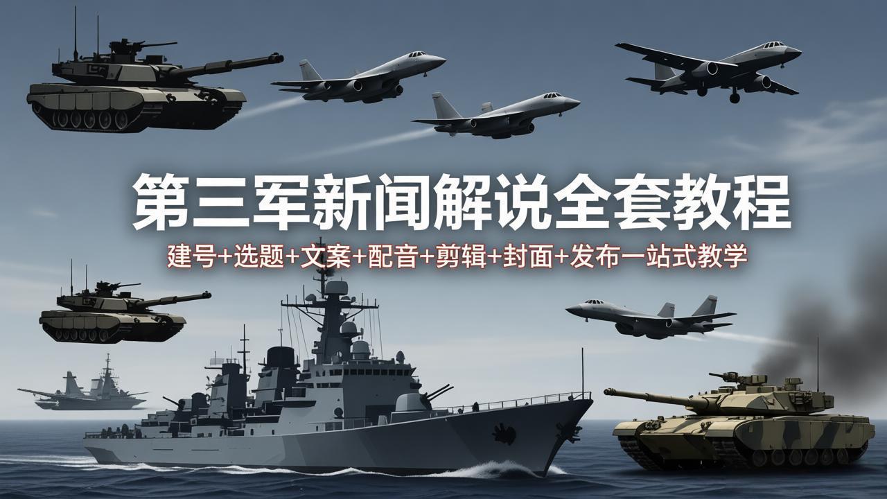 第三军迷新闻解说全套教程：建号+选题+文案+配音+剪辑+封面+发布一站式教学-才疏云网创