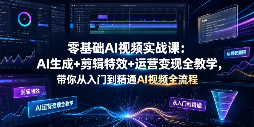零基础AI视频实战课：AI生成+剪辑特效+运营变现全教学，带你从入门到精通AI视频全流程-才疏云网创