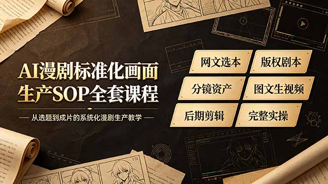 AI漫剧标准化画面生产SOP全套课程-更新，网文选本版权剧本分镜资产全覆盖，图文生视频后期剪辑完整实操教学-才疏云网创