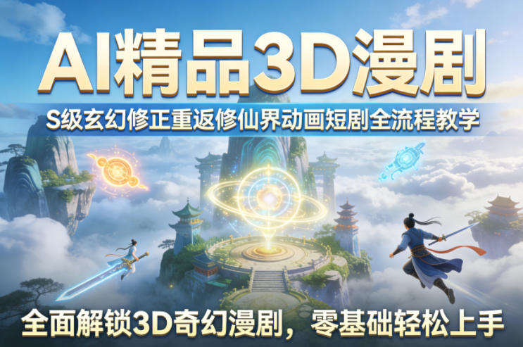 AI精品3D漫剧S级玄幻修正重返修仙界动画短剧全流程教学，全面解锁3D奇幻漫剧，零基础轻松上手-才疏云网创