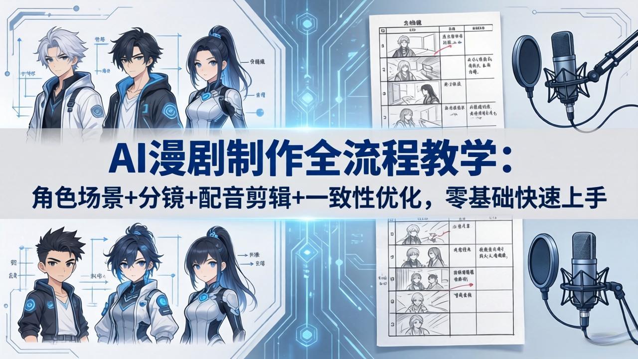 AI漫剧制作全流程教学：角色场景+分镜+配音剪辑+一致性优化，零基础快速上手-才疏云网创