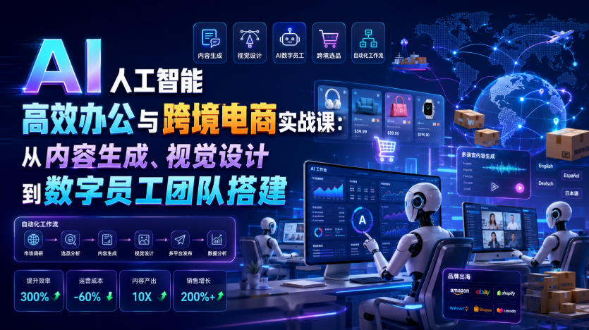 AI人工智能高效办公与跨境电商实战课：从内容生成、视觉设计到数字员工团队搭建-才疏云网创