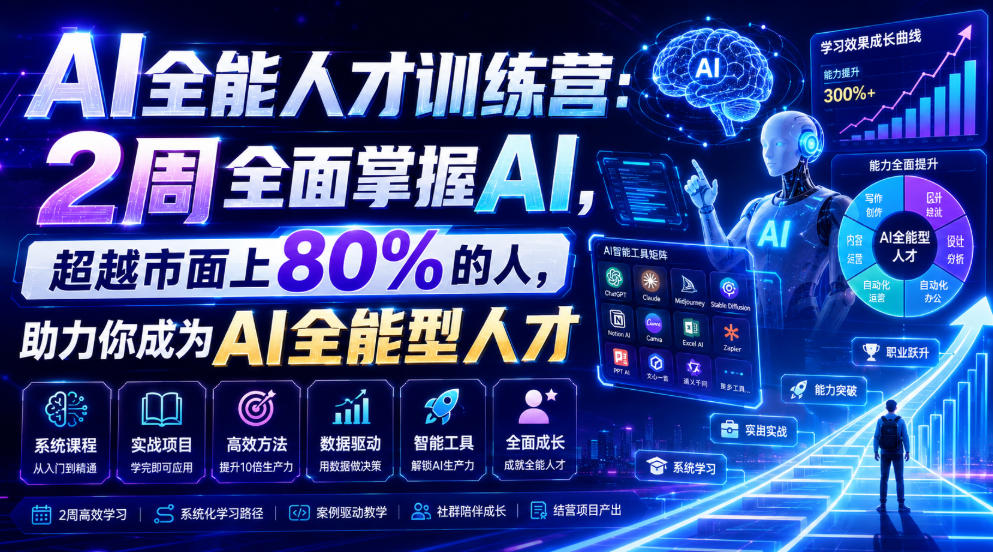 AI全能人才训练营:2周全面掌握AI,超越市面上80%的人,助力你成为AI全能型人才-才疏云网创