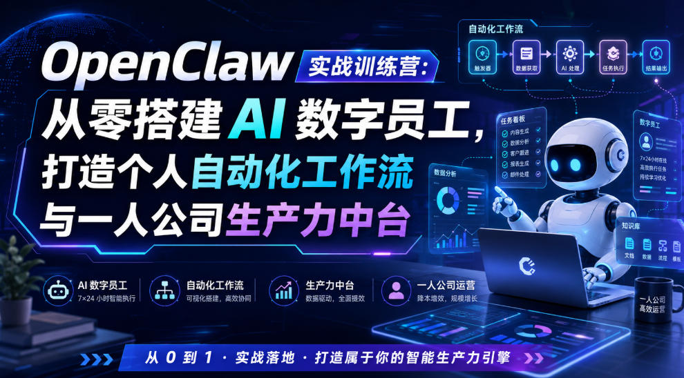 OpenClaw实战训练营：从零搭建AI数字员工，打造个人自动化工作流与一人公司生产力中台-才疏云网创