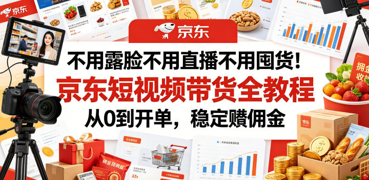 不用露脸不用直播不用囤货！京东短视频带货全教程，从0到开单，稳定賺佣金-才疏云网创