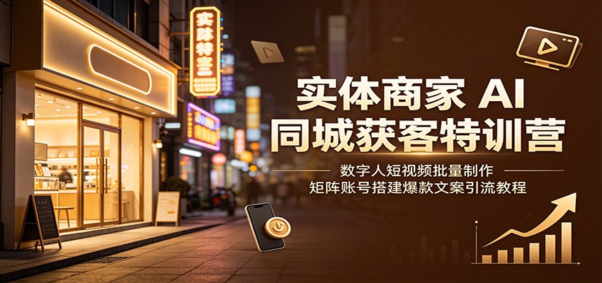 实体商家AI同城获客特训营:数字人短视频批量制作,矩阵账号搭建爆款文案引流教程-才疏云网创