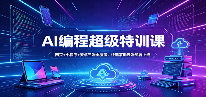 AI编程超级特训课：网页+小程序+安卓三端全覆盖，快速落地云端部署上线-才疏云网创