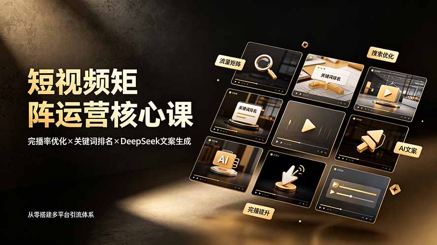 短视频矩阵运营核心课：完播率优化×关键词排名×DeepSeek文案生成，从零搭建多平台引流体系-才疏云网创