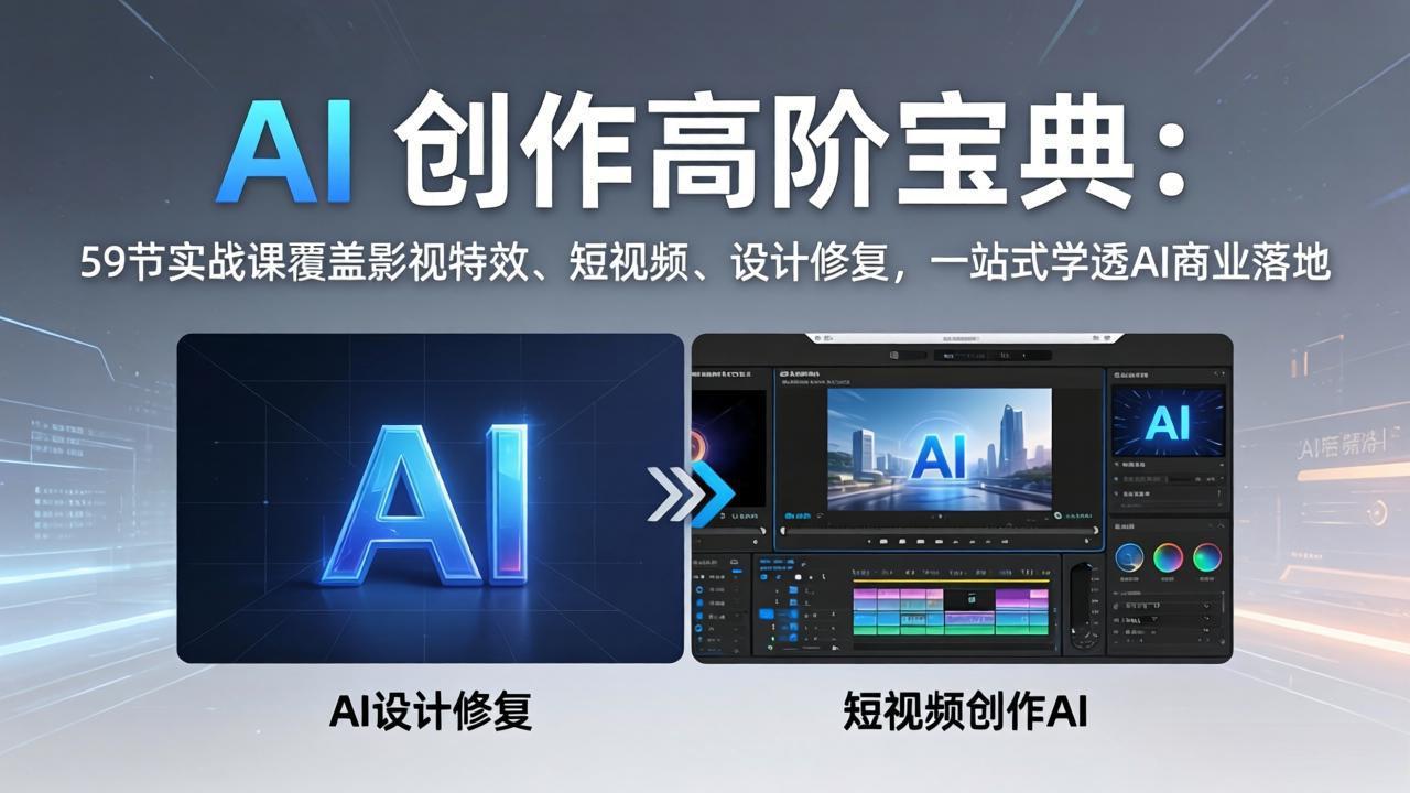 AI 创作高阶宝典：59节实战课覆盖影视特效、短视频、设计修复，一站式学透AI商业落地-才疏云网创