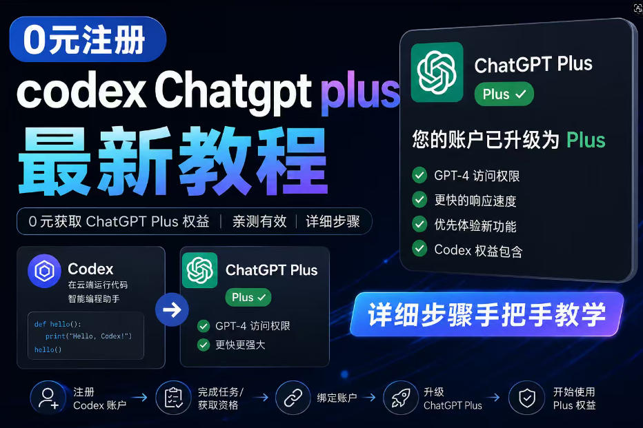0元全自动注册codex gpt plus最新教程，0元获取GPT Plus权益，手把手详细教学-才疏云网创
