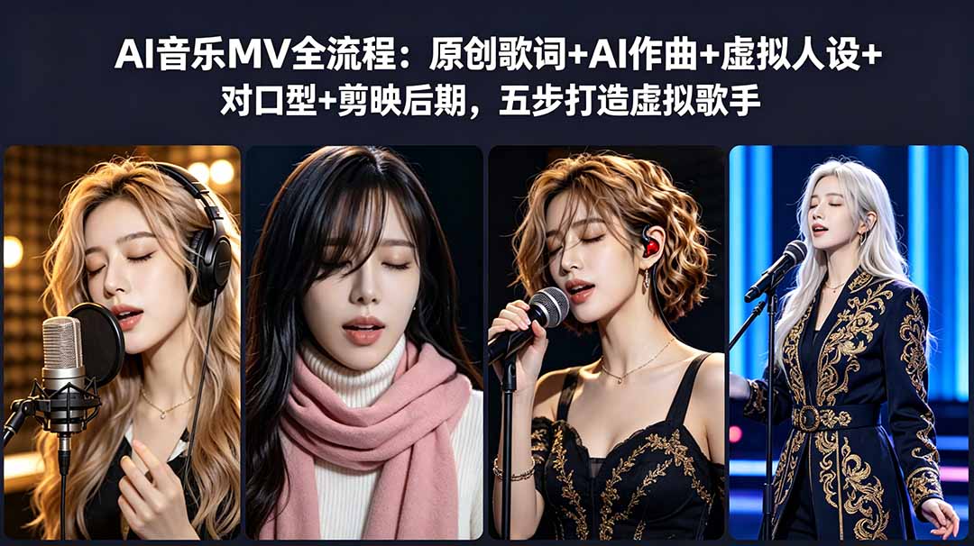AI音乐MV全流程:原创歌词+AI作曲+虚拟人设+对口型+剪映后期,五步打造虚拟歌手-才疏云网创