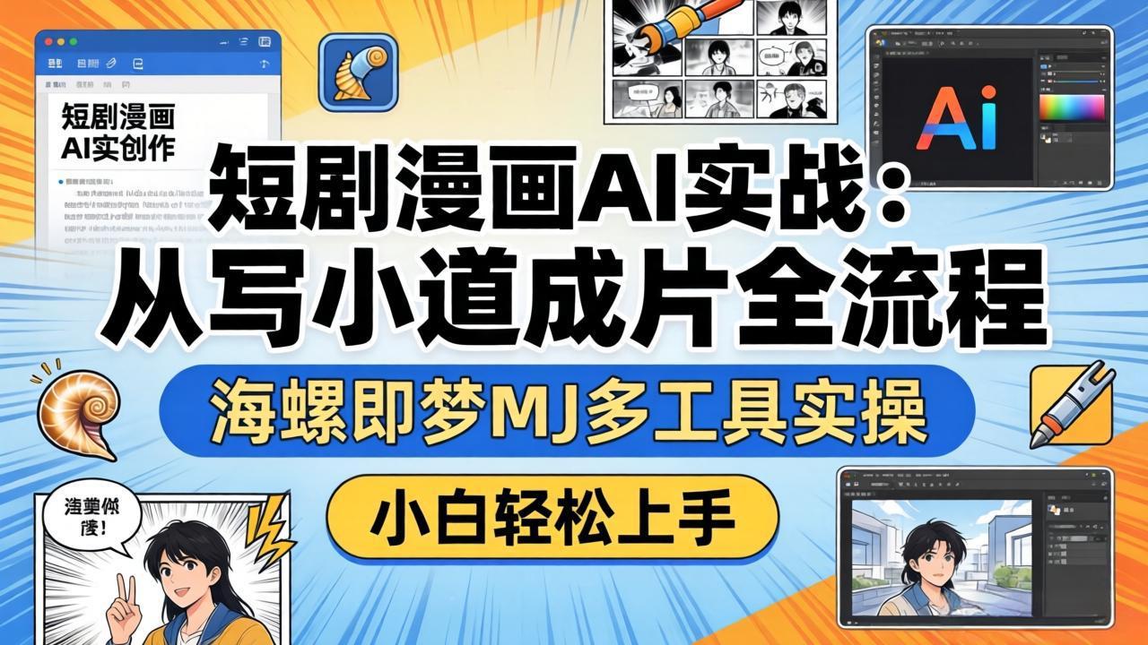 短剧漫画AI实战：从写小说到成片全流程，海螺即梦MJ多工具实操，小白轻松上手-才疏云网创