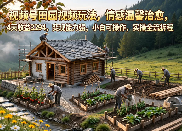 视频号田园视频玩法，情感温馨治愈，4天收益3294，变现能力强，小白可操作，实操全流程拆解-才疏云网创
