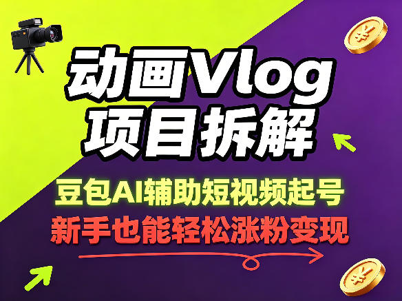 动画Vlog项目拆解，豆包AI辅助短视频起号，新手也能轻松涨粉，43条作品涨粉8.3W-才疏云网创