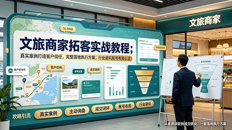 文旅商家拓客实战教程；真实案例打造客户信任，完整落地执行方案，行业避坑账号布局心法-才疏云网创