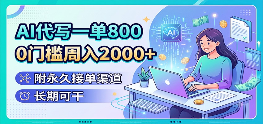AI代写一单800，0门槛周入2000+，附永久接单渠道，长期可干-才疏云网创