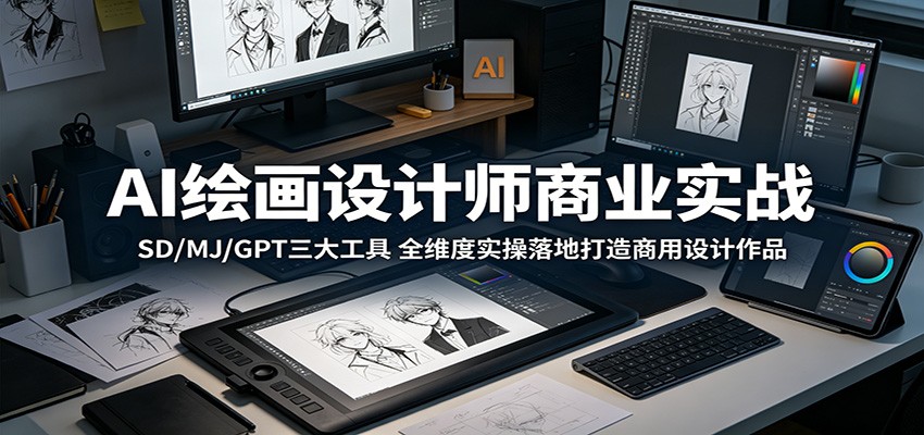 AI绘画设计师商业实战:SD/MJ/GPT三大工具,全维度实操落地打造商用设计作品-才疏云网创