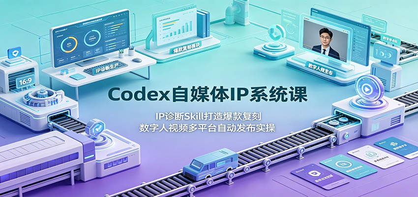 Codex自媒体IP系统课:IP诊断Skill打造爆款复刻,数字人视频多平台自动发布实操-才疏云网创