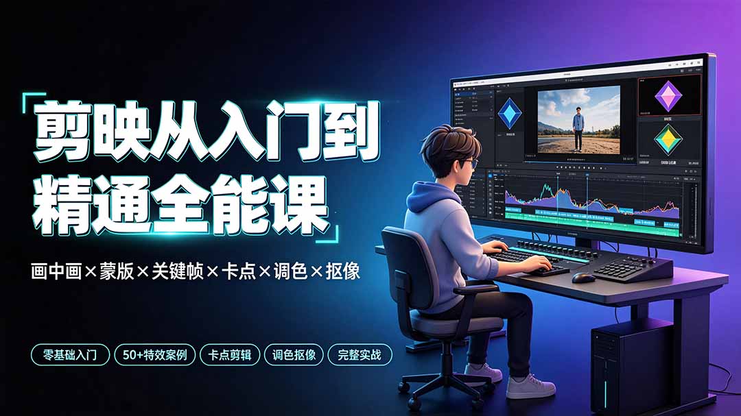 剪映从入门到精通全能课：画中画×蒙版×关键帧×卡点×调色×抠像，一站式掌握剪辑核心技能-才疏云网创