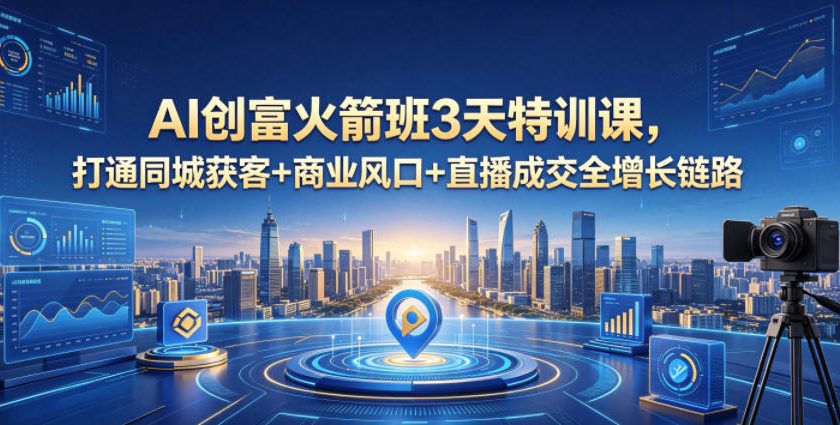 AI创富火箭班3天特训课，打通同城获客+商业风口+直播成交全增长链路，2026年4月新课-才疏云网创