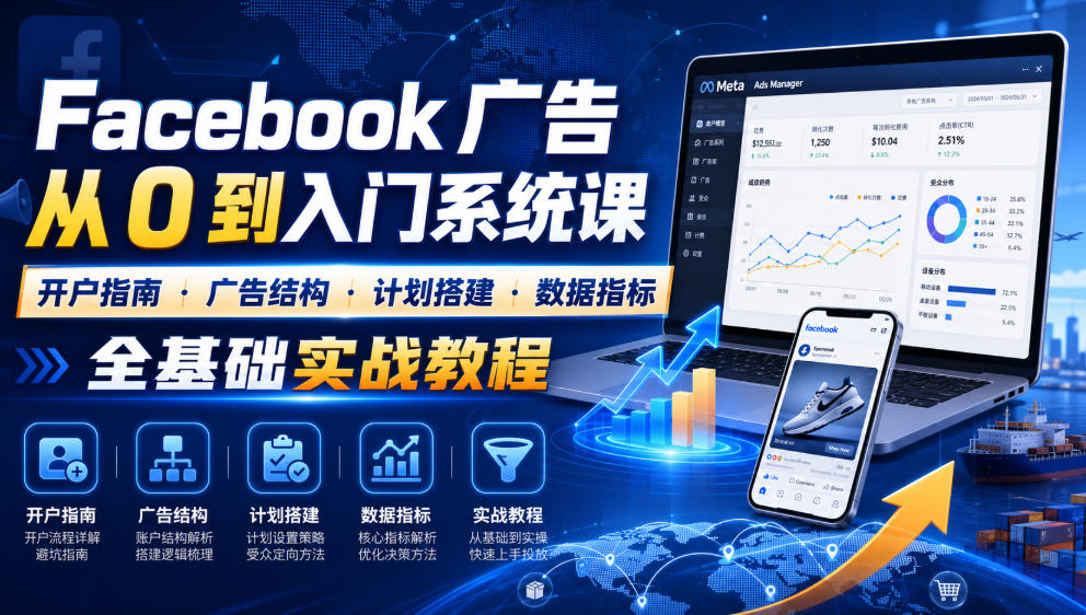Facebook广告新手从0到入门系统课|开户指南・广告结构・计划搭建・数据指标全基础实战教程-才疏云网创