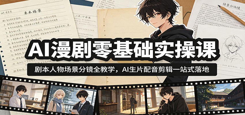 AI漫剧零基础实操课：剧本人物场景分镜全教学，AI生片配音剪辑一站式落地-才疏云网创