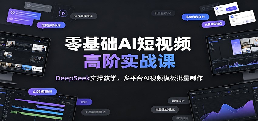 零基础AI短视频高阶实战课：DeepSeek实操教学，多平台AI视频模板批量制作-才疏云网创