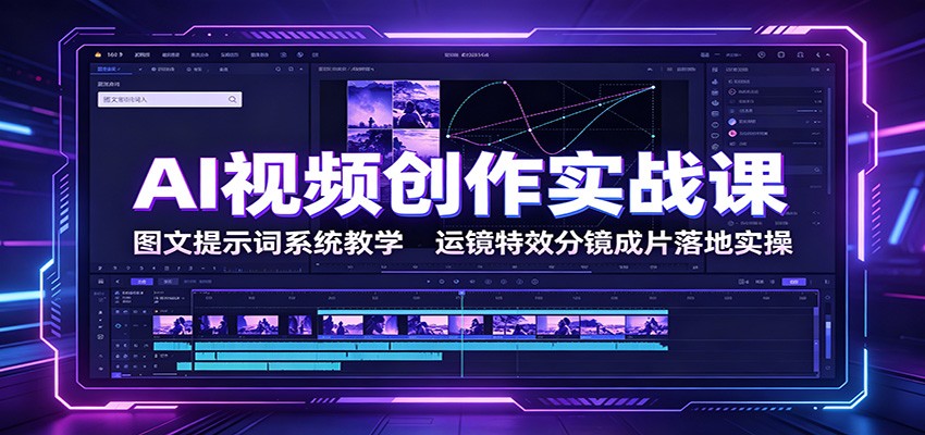 AI视频创作实战课：图文提示词系统教学，运镜特效分镜成片落地实操-才疏云网创