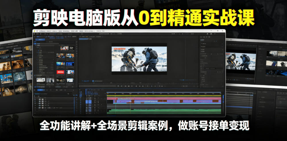 剪映电脑版从0到精通实战课，全功能讲解+全场景剪辑案例，做账号接单变现-才疏云网创