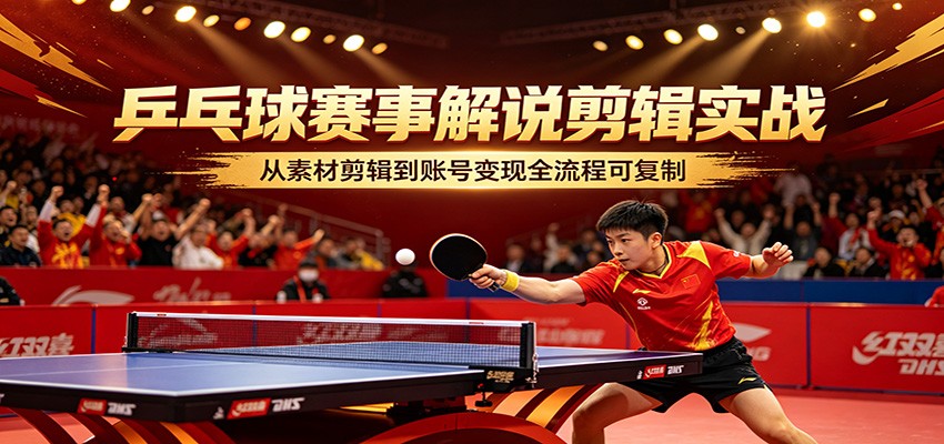 乒乓球赛事解说剪辑实战，从素材剪辑到账号变现全流程可复制-才疏云网创