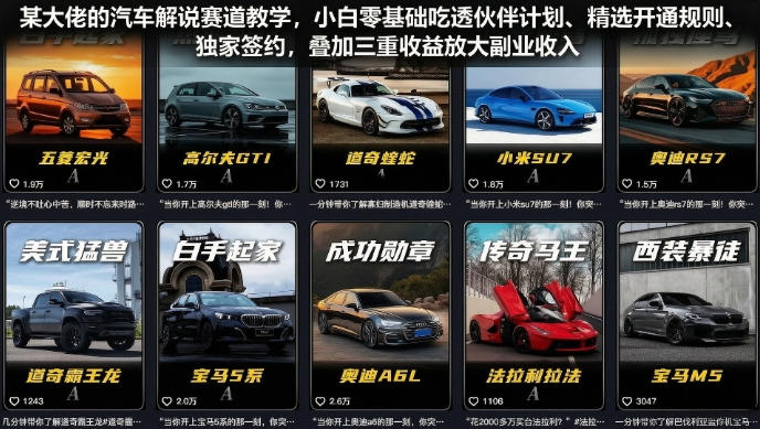 某大佬的汽车解说赛道教学，小白零基础吃透伙伴计划、精选开通规则、独家签约，叠加三重收益放大副业收入-才疏云网创