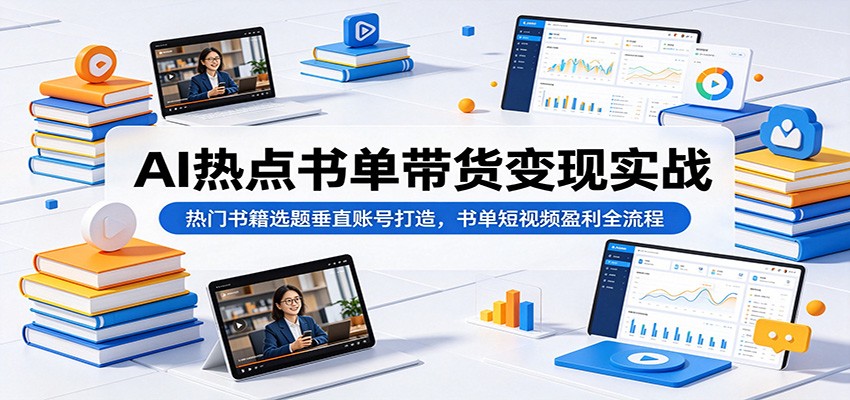 AI热点书单带货变现实战：热门书籍选题垂直账号打造，书单短视频盈利全流程-才疏云网创