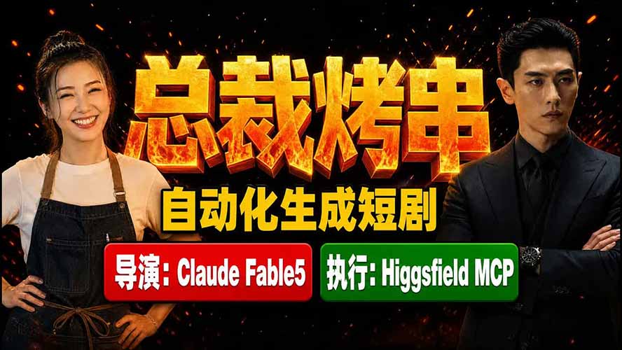 《总裁烤串》真人短剧全自动诞生！Claude Fable5 当导演，Higgsfield MCP 执行！-才疏云网创