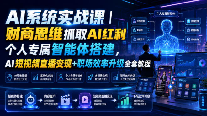 AI系统实战课|财商思维抓取AI红利|个人专属智能体搭建,AI短视频直播变现+职场效率升级全套教程-才疏云网创