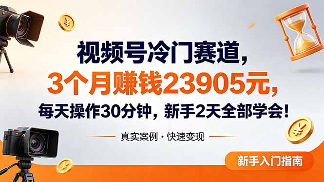 视频号冷门赛道，3个月变现23905元，新手2天学会 每天操作30分钟！-才疏云网创
