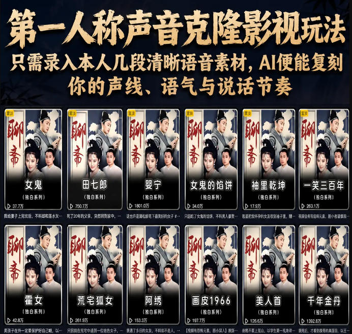第一人称声音克隆影视玩法，只需录入本人几段清晰语音素材，AI便能复刻你的声线、语气与说话节奏-才疏云网创