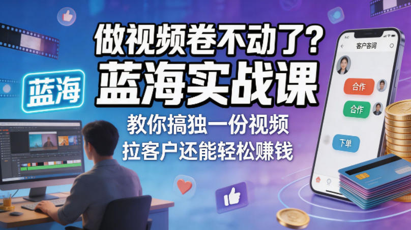 做视频卷不动了？蓝海实战课教你搞独一份视频，拉客户还能轻松賺钱！【原创双语字幕】-才疏云网创