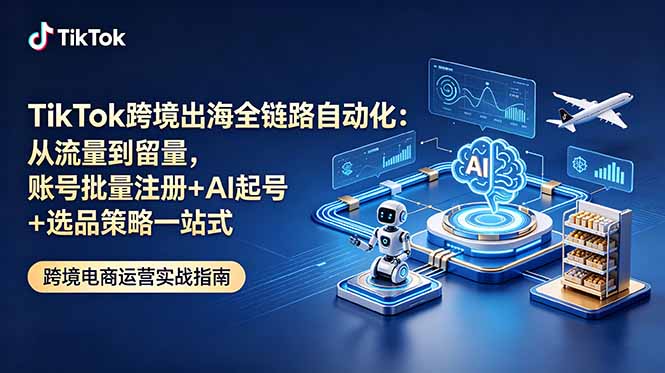 TikTok跨境出海全链路自动化：从流量到留量，账号批量注册+AI起号+选品策略一站式-才疏云网创