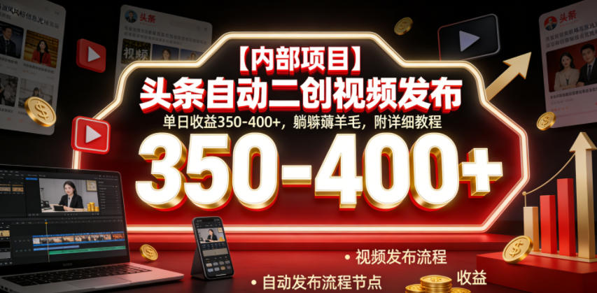 【内部项目】头条自动二创视频发布，单日收益350-400+，躺賺薅羊毛，附详细教程【揭秘】-才疏云网创