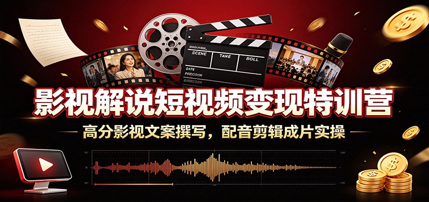 影视解说短视频变现特训营：高分影视文案撰写，配音剪辑成片实操-才疏云网创