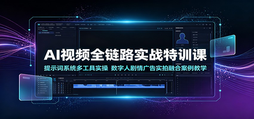 AI视频全链路实战特训课：提示词系统多工具实操，数字人剧情广告实拍融合案例教学-才疏云网创