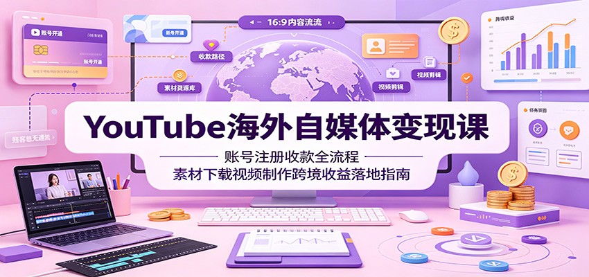 YouTube海外自媒体变现课：账号注册收款全流程，素材下载视频制作跨境收益落地指南-才疏云网创