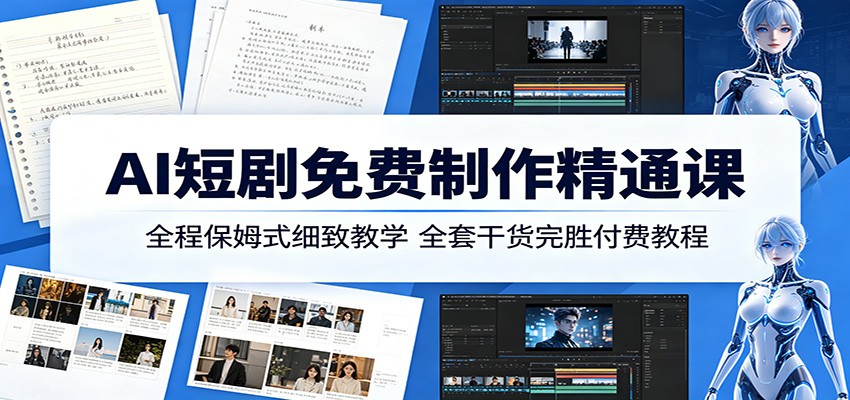 AI短剧免费制作精通课：全程保姆式细致教学，全套干货完胜付费教程-才疏云网创