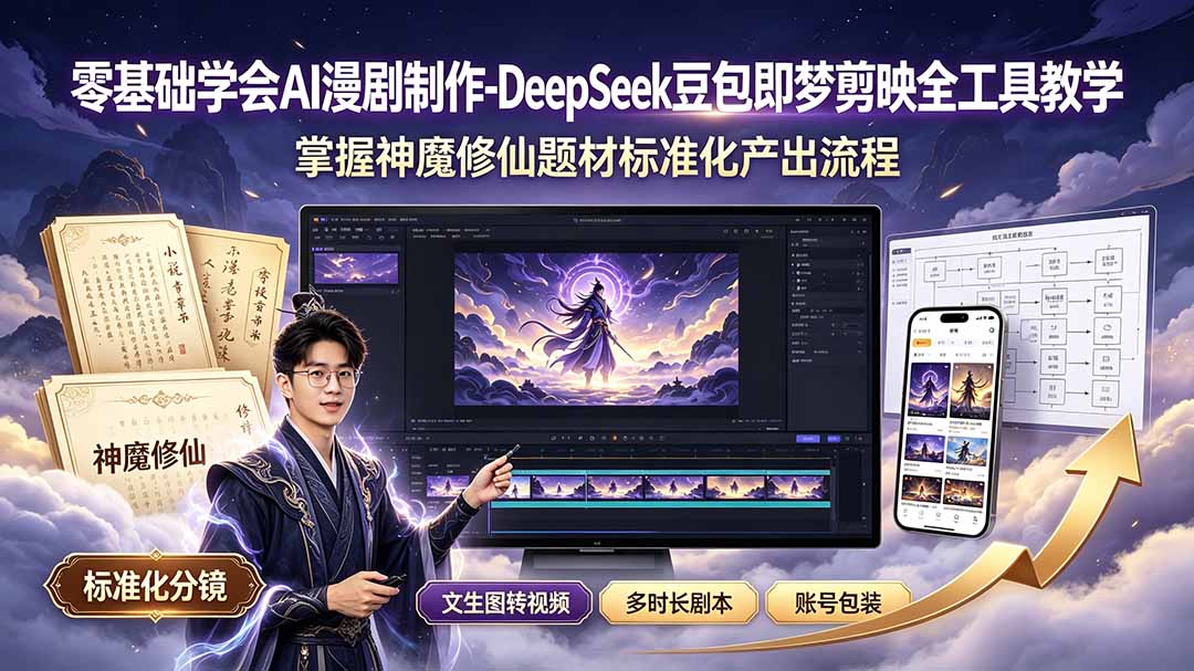 零基础学会AI漫剧制作-DeepSeek豆包即梦剪映全工具教学，掌握神魔修仙题材标准化产出流程-才疏云网创