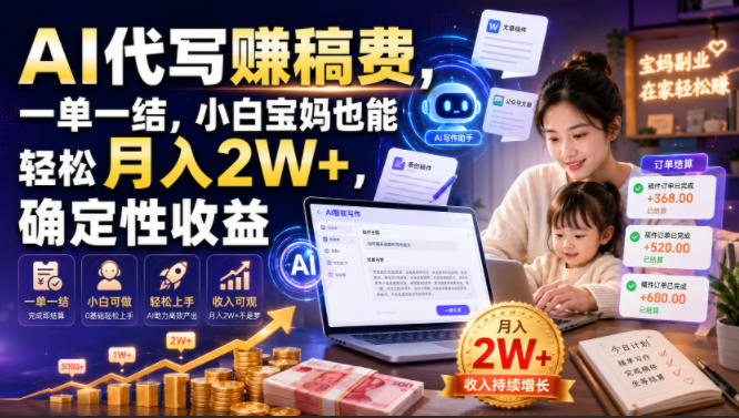 AI代写賺稿费，一单一结，小白宝妈也能轻松月入2W+，确定性收益【揭秘】-才疏云网创