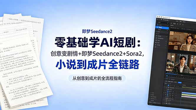 零基础学AI短剧：创意变剧情+即梦Seedance2+Sora2，小说到成片全链路-才疏云网创