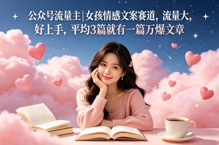 公众号流量主女孩情感文案赛道,流量大,好上手,平均3篇就有一篇万爆文章-才疏云网创