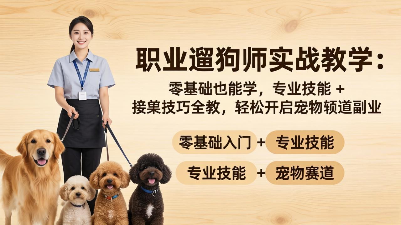 职业遛狗师实战教学：零基础也能学，专业技能 + 接单技巧全教，轻松开启宠物赛道副业-才疏云网创